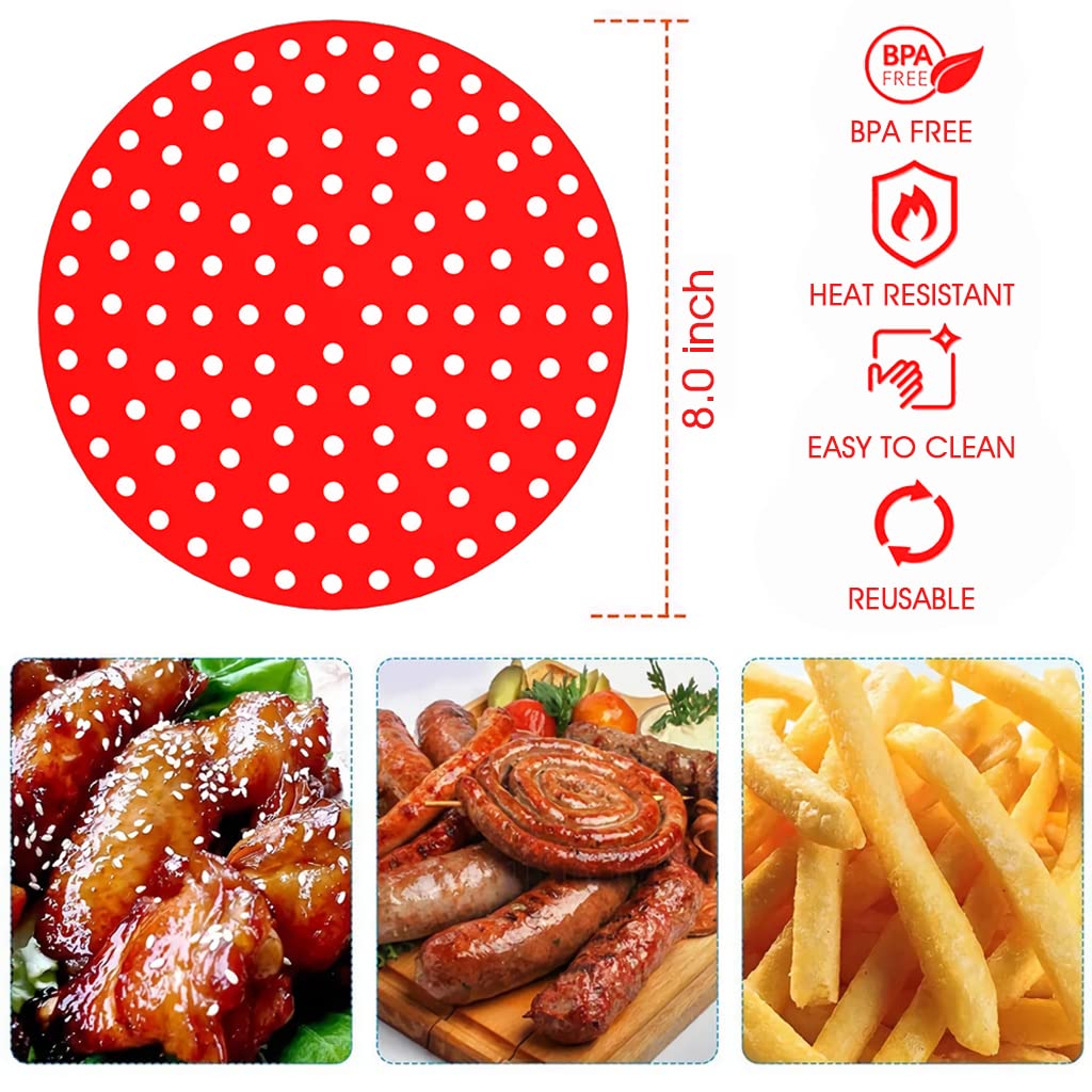 HASTHIP® Reusable Silicone Air Fryer Liners, 8 Inch Non-Stick Easy Clean Air Fryer Accessories, Round Air Fryer Oven Pads Foodgrade Silicone Heat Resistant (1 Red + 1 Black) HASTHIP® Reusable Silicone Air Fryer Liners, 8 Inch Non-Stick Easy Clean Air Fryer Accessories, Round Air Fryer Oven Pads Foodgrade Silicone Heat Resistant (1 Red + 1 Black)